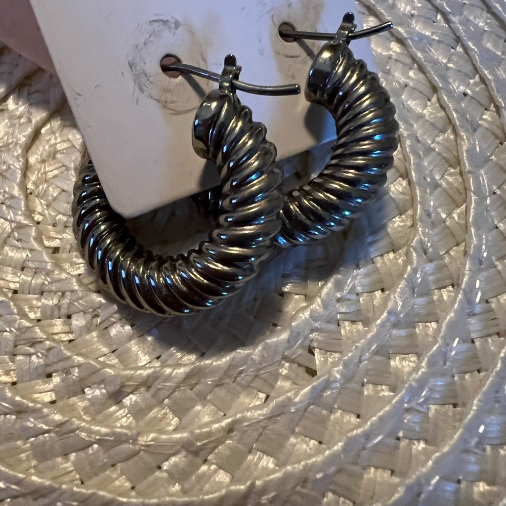 Solid Heavy .925 Sterling Silver Hoop Earrings - image 2